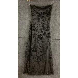 Windsor Black Velvet Burnout Floral Strapless Dress Side Slit Size M Fairygoth thumbnail 2