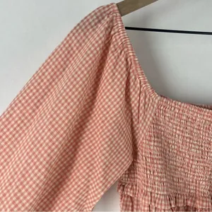 Forever Sunny Smocked Gingham Blouse Petal Pink Balloon Sleeves Peasant Milkmaid thumbnail 6