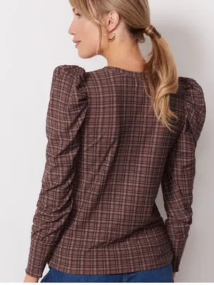 Nation LTD Large Romy Long Sleeve Tee Tartan Plaid Fall Preppy Office Pima thumbnail 7
