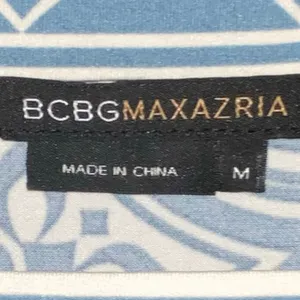 BCBGMaxazria Blue Cream Tile Print‎ Top Medium Square Neck Peplum Boho Coastal thumbnail 4