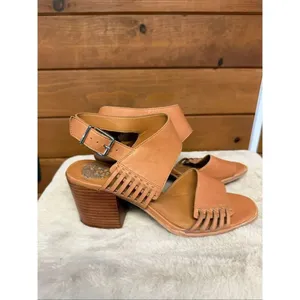Vince Camuto Karmelo slingback sandals tan leather upper whipstitch accents Sz thumbnail 2