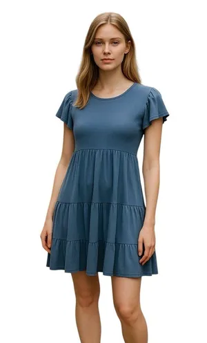 Olivia Rae Blue Flutter Sleeve Tiered Mini Dress thumbnail 1