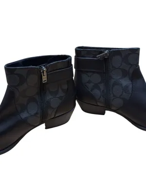 Coach Signature Jacquard Leather Ankle Boots Black Turnlock Side Zip Women’s 8.5 thumbnail 6