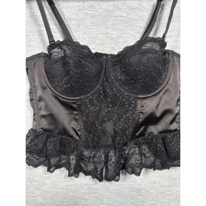 Sincerely Jules Womens M Top Black Lace‎ Trim Corset Bustier Satin Whimsigoth thumbnail 2