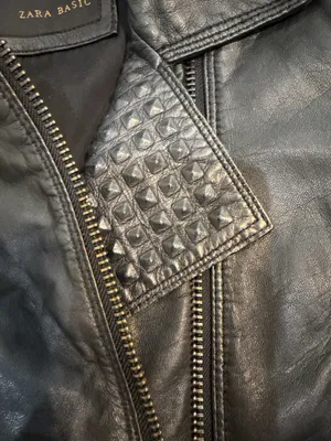 Zara Studded Genuine Leather Jacket Women size M thumbnail 4