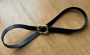H&M Black Faux Leather Belt with Gold Buckle, Size Medium thumbnail 1