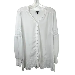 Torrid Plus Size 1X Top Chiffon Ruffle White Eyelet‎ Embroidered Bishop 1289 thumbnail 3
