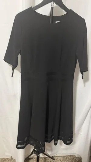 Calvin Klein Womens Black Fit and Flare Dress Mesh Hem Size 10 thumbnail 1