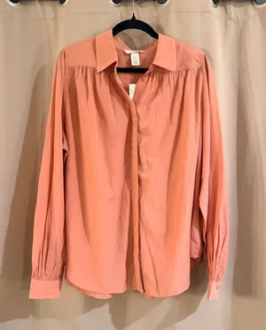 H&M Coral Button-Front Loose Fit Dress Shirt thumbnail 1