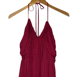 ANTHROPOLOGIE Women’s Crimson Red Crinkle Halter Midi Dress medium thumbnail 7