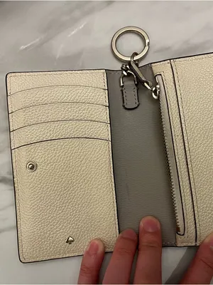 kate spade Two-Tone Pebbled Leather Bifold Wallet in Purple and Cream thumbnail 4