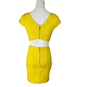 Bebe Lemon Yellow Cutout Bandage Dress Y2K Buttercup Cap Sleeve thumbnail 3