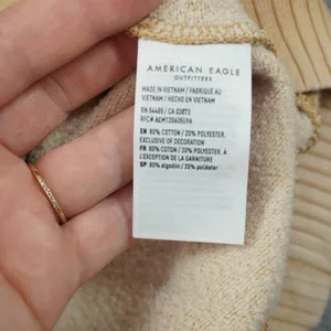 American Eagle Happiest Here Smiley Face Sweatshirt Tan Cozy Loungewear Casual‎ thumbnail 7