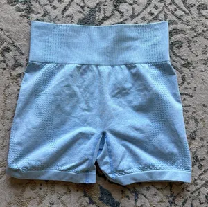 High-Waist Light Blue Seamless Athletic Bike Shorts thumbnail 1