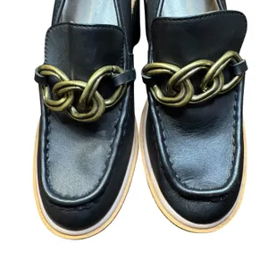 Dolce Vita Shoes Womens Size 10 Black Leather Chain Platform Wedge Loafers thumbnail 2