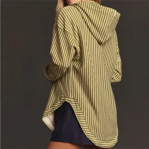 Anthropologie Pilcro Green Wharfside Striped Hoodie‎ 100% Cotton Size M thumbnail 3