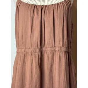 Anthropologie Left of Center Dress Women Medium‎ Brown Pleated Neck Mini Boho thumbnail 9