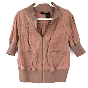Torrid 1X cropped utility jacket short sleeve top mauve bomber twill womens thumbnail 1