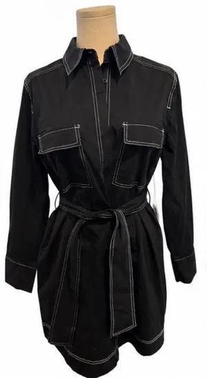 Petal + Pup Morph Contrast Stitch Mini Shirt Dress Black Size Large NWT thumbnail 1