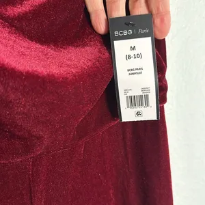 NEW BCBG Paris Burgundy Wine Velvet Jumpsuit Holiday Vampire Fall Wide Leg thumbnail 5