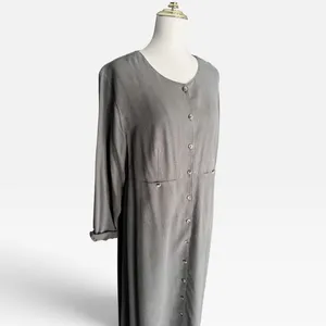 Vintage 90s Nordstrom Tencel Maxi Dress XL Button Front Pockets Taupe thumbnail 2