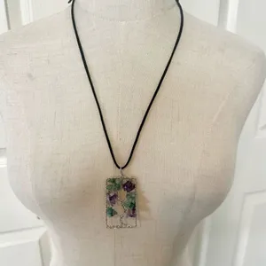 Amethyst and aventurine silver tone tree pendant necklace thumbnail 2