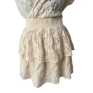 AE Cottagecore BOHO Eyelet Lace Ruffle Tiered Smocked Wrap Mini‎ Dress Size M thumbnail 12