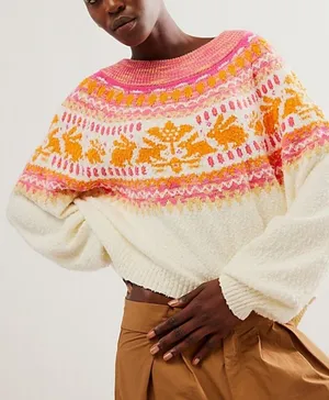 Free People fair isle Nellie Sweater Whisper White Combo bunny easter textured thumbnail 1