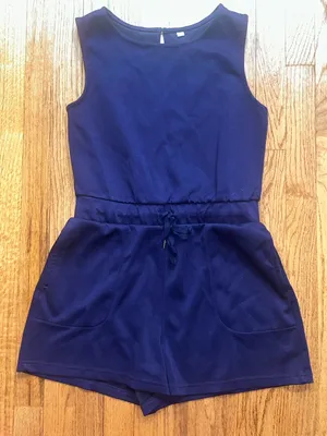 Sleeveless Navy Blue Drawstring Romper NEW thumbnail 4