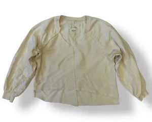 Anthropologie Pilcro Cream Long sleeve V-Neck Raw hem crop Sweatshirt Size Small thumbnail 1