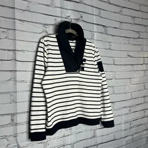 Lauren Ralph Lauren Striped Cowl Neck Sweater White & Black Sz L Cotton Knit Y2K thumbnail 2