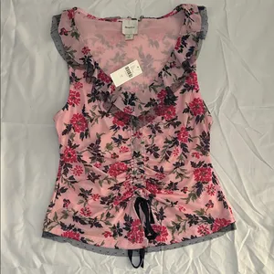 Anthropologie’s Maeve New Tie Front Floral Ruffle Lace V-Neck Pink Women's Top thumbnail 15