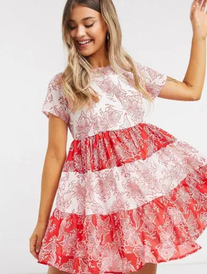Wednesday Girl mini smock dress with tiers in contast paisley print thumbnail 1