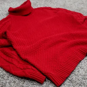 Lauren Ralph Lauren Red Cable Knit Turtleneck Sweater‎ Women's Size L Cotton thumbnail 3