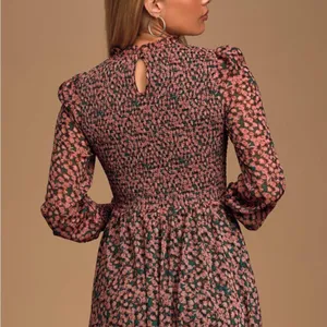 Lulus XL Floral Forever Green and Pink Smocked Skater Dress NWT thumbnail 7