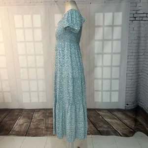 Daily Practice Anthropologie Blue and White Chevron smocked tiered Maxi Dress Si thumbnail 6