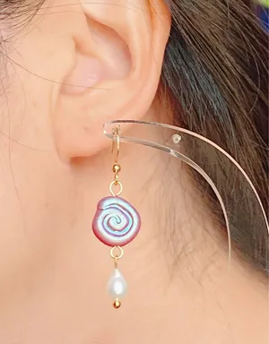 Handmade boho grunge fairy whimsical funky style quality Czech glass swirl pearl dangle earrings🌀⭐️ thumbnail 8