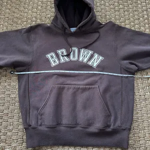 Vintage Brown University Graphic Print Fleece Pullover Hoodie Pockets Brown M thumbnail 5
