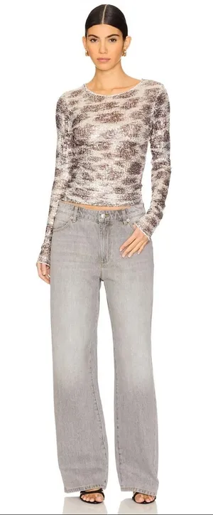 Free People gold rush long sleeve sequins top large NWT thumbnail 1