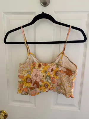 American Eagle Yellow Orange Floral Crop Top Size Medium thumbnail 5