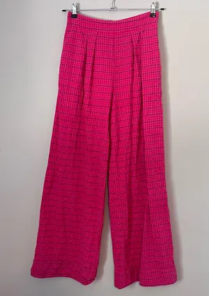 Anthropologie High Rise Pleated Wide Leg Pants Full Length Pink Plaid Size 4 thumbnail 2