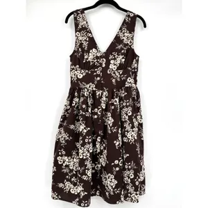 Blue Plate Floral Fit & Flare Midi Dress Womens Large Brown Cream Floral Boho thumbnail 2