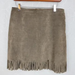 VTG Blue Asphalt Leather Fringe Mini Skirt 9 Brown Suede Rodeo Western Cowgirl thumbnail 8