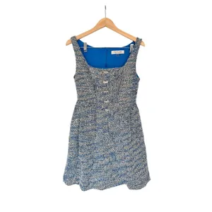 Taylor Blue White Tweed Bow Detail Mini Dress Square Neck Fit Flare Size 8P NEW thumbnail 2