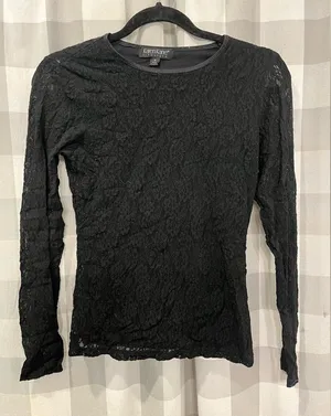 Y2K whimsy goth fairy Karen Kane Black Lace Long Sleeve Top thumbnail 1