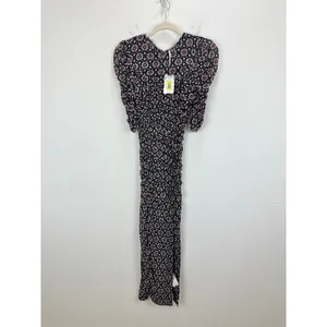 Free People Brielle Midi Dress Mesh Ruched Floral Side Slit Black Combo XS NWT thumbnail 4