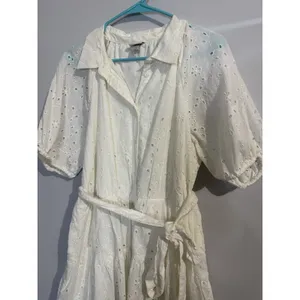 A New Day Size L 100% Cotton‎ Eyelet Puffed Balloon Sleeves Belted Lined Dress thumbnail 4