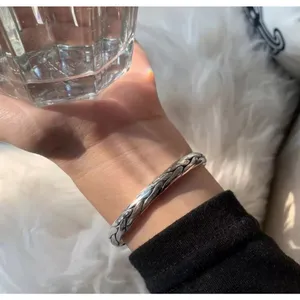 925‎ Sterling Silver Braided Cuff Bangle Bracelet Adjustable Open End thumbnail 13