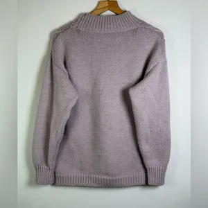 Amour Vert Women’s 100% Merino Wool Chunky Cable Knit Soft Sweater Lilac Sz XL thumbnail 7