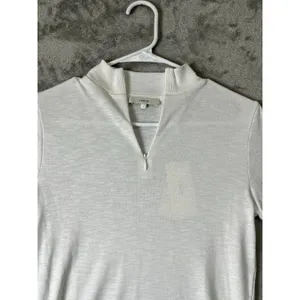 Vince Half Zip Mock Neck Pullover Optic White Small Cotton Modal Long Sleeve New thumbnail 2
